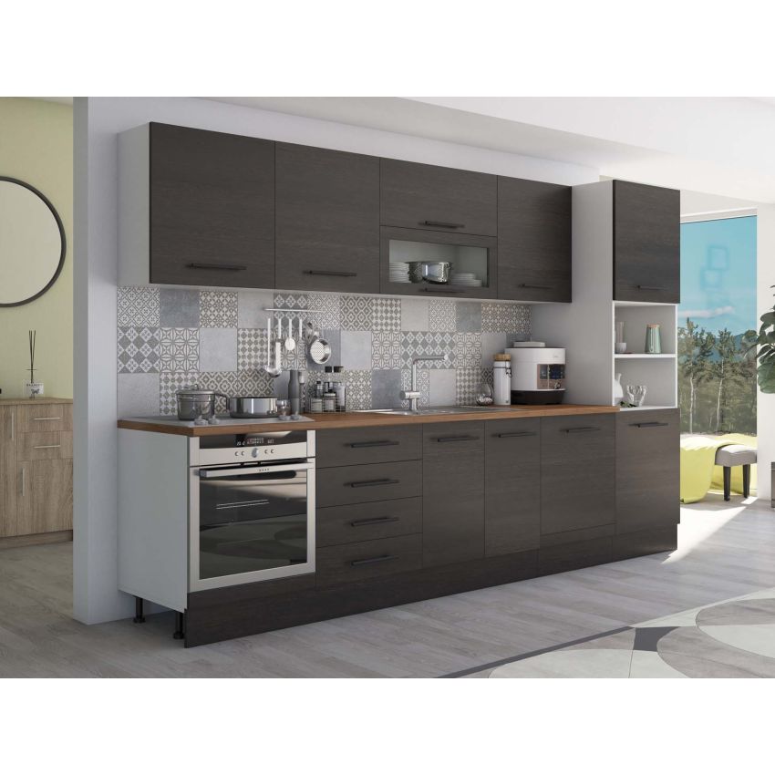 Bucatarie Alfa 320, wenge, blat termic nuc, corp pentru cuptor incorporabil