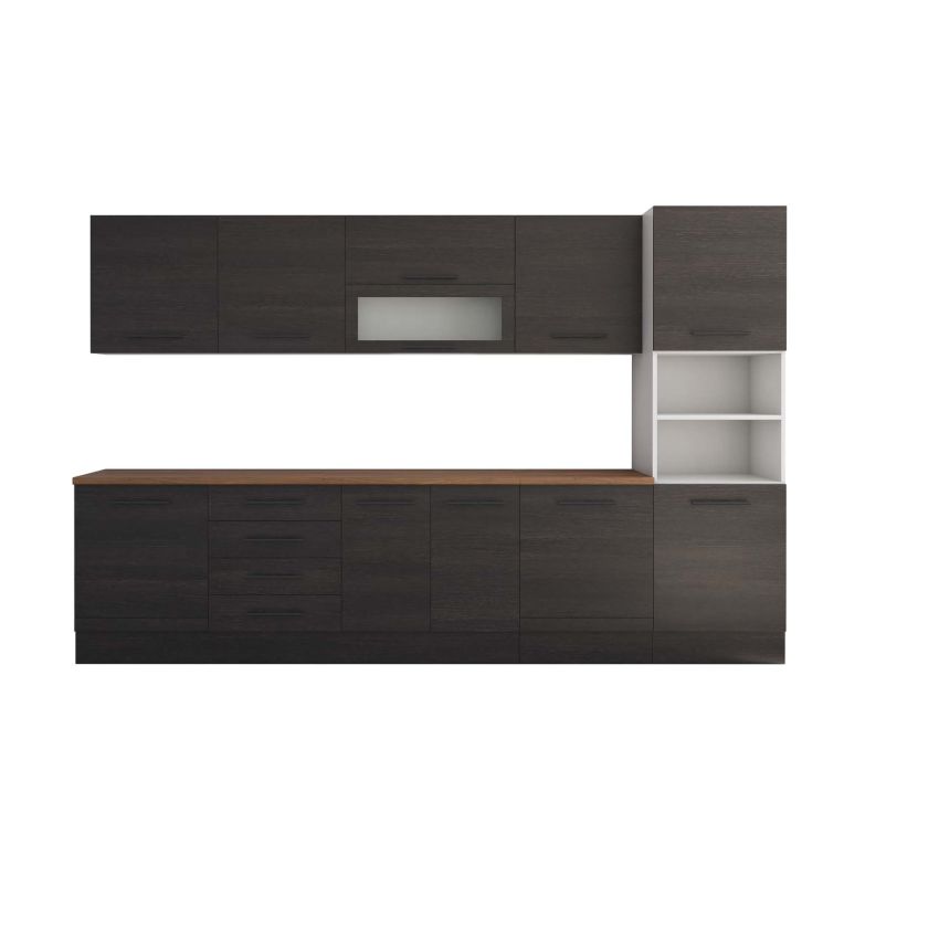 Bucatarie Alfa 320, wenge, blat termic nuc, corp pentru cuptor incorporabil