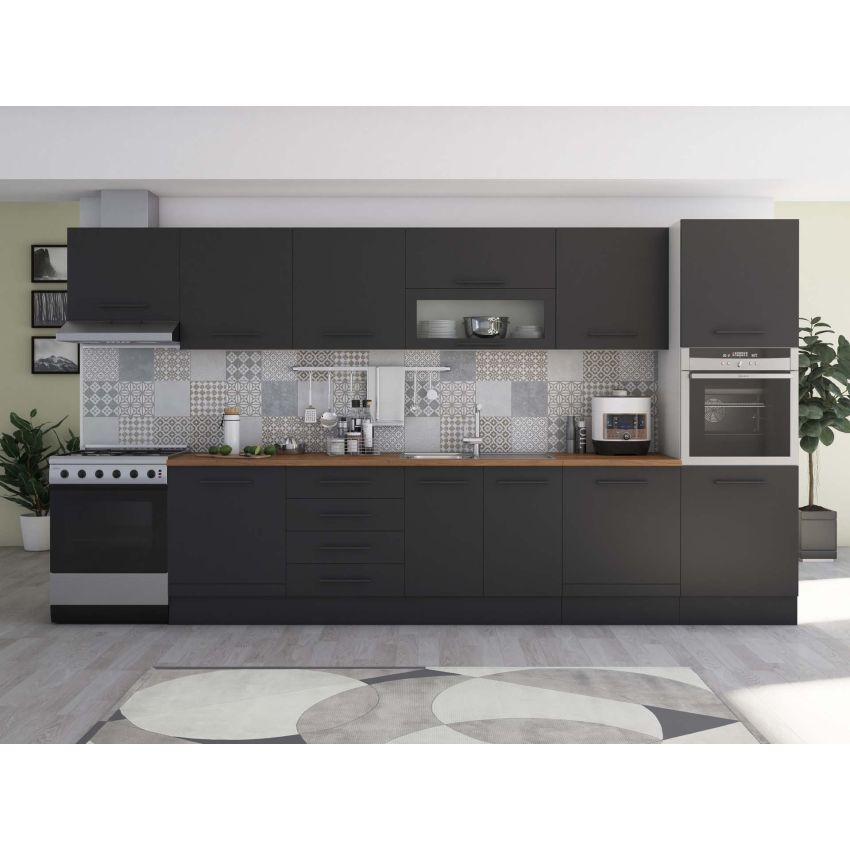 Bucatarie Alfa 380, wenge, blat termic nuc, corp hota, soldat