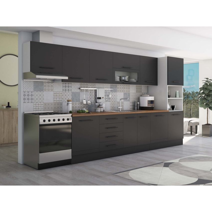 Bucatarie Alfa 380, wenge, blat termic nuc, corp hota, soldat