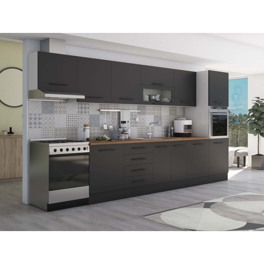 Bucatarie Alfa 380, wenge, blat termic nuc, corp hota, soldat