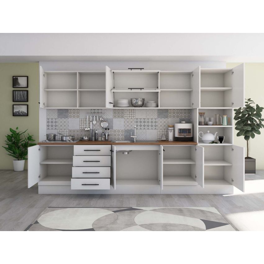 Bucatarie Alfa 320, alb, blat termic nuc, corp pentru cuptor incorporabil