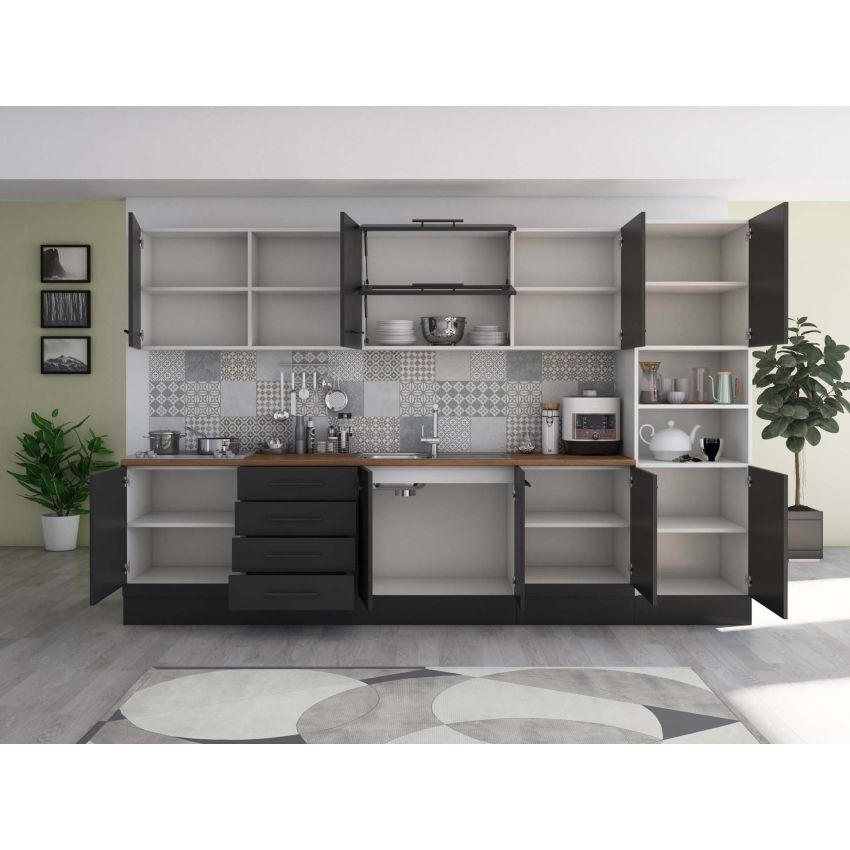 Bucatarie Alfa 320, wenge, blat termic nuc, corp pentru cuptor incorporabil