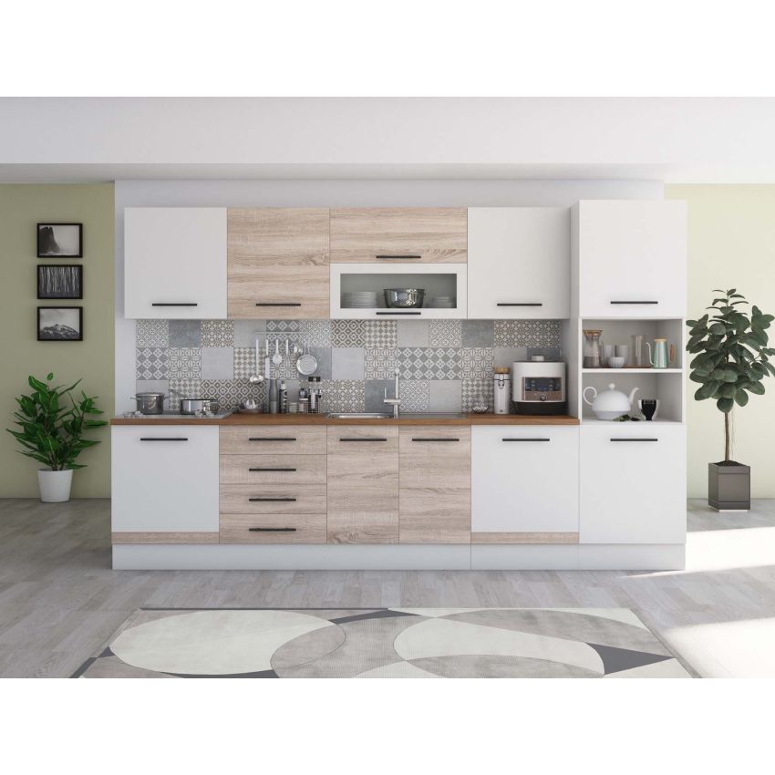 Bucatarie Alfa 320, sonoma, blat termic nuc, corp pentru cuptor incorporabil
