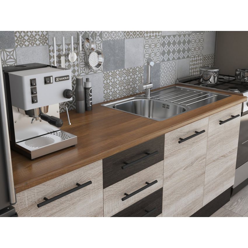Bucatarie Alfa 240, Corp hota, Cu vitrina, Sonoma/Wenge, Blat termic nuc