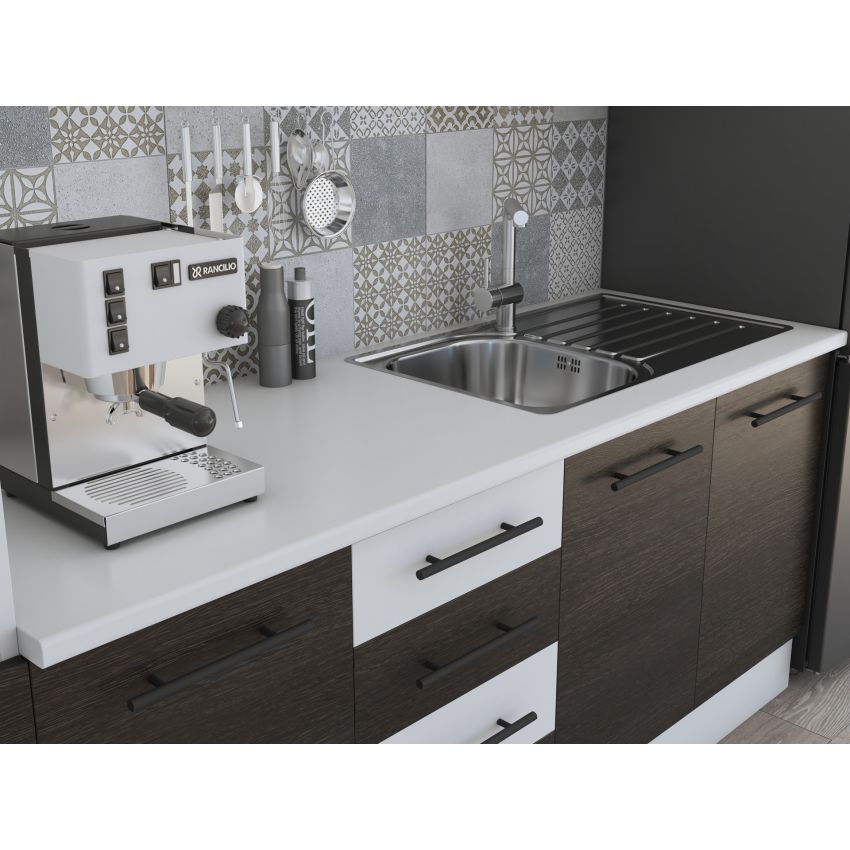 Bucatarie Alfa 240, Soldat, Cu vitrina, Wenge/Alb, Blat termic alb