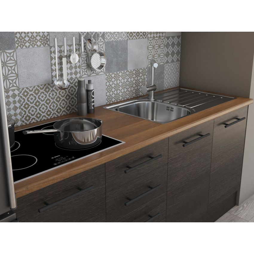 Bucatarie Alfa 180, Cu vitrina, Wenge, Blat termic nuc