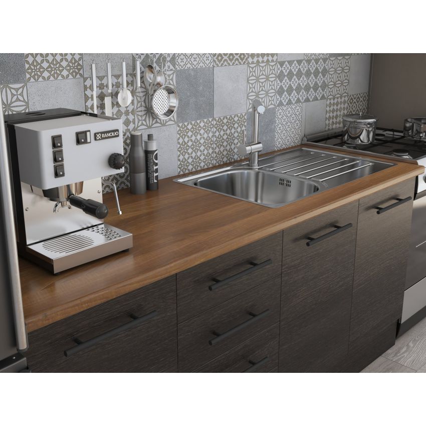 Bucatarie alfa 240, corp hota, cu vitrina, wenge, blat termic nuc