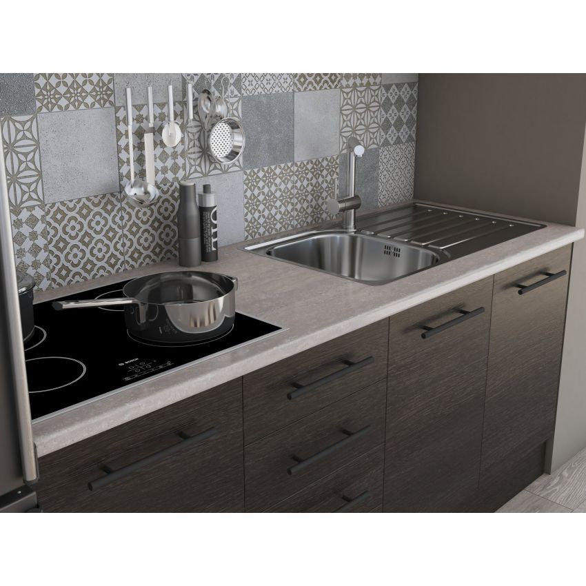 Bucatarie Alfa 180, Cu vitrina, Wenge, Blat termic travertin