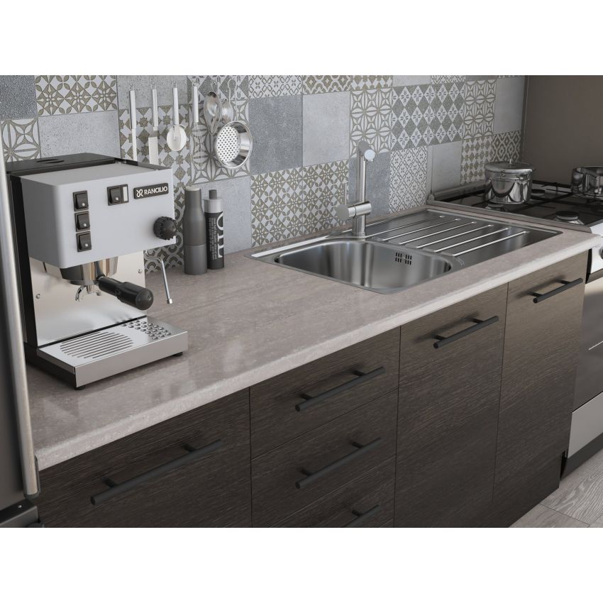 Bucatarie alfa 240, corp hota, cu vitrina, wenge, blat termic travertin