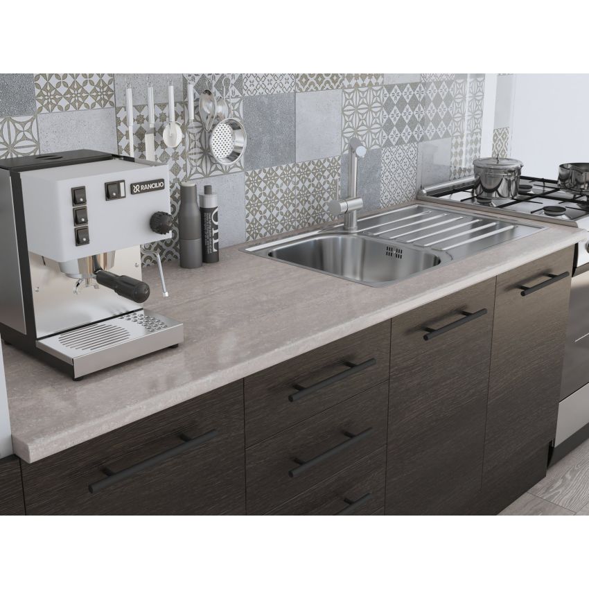 Bucatarie Alfa 300, corp hota si soldat, cu vitrina, wenge, blat termic travertin