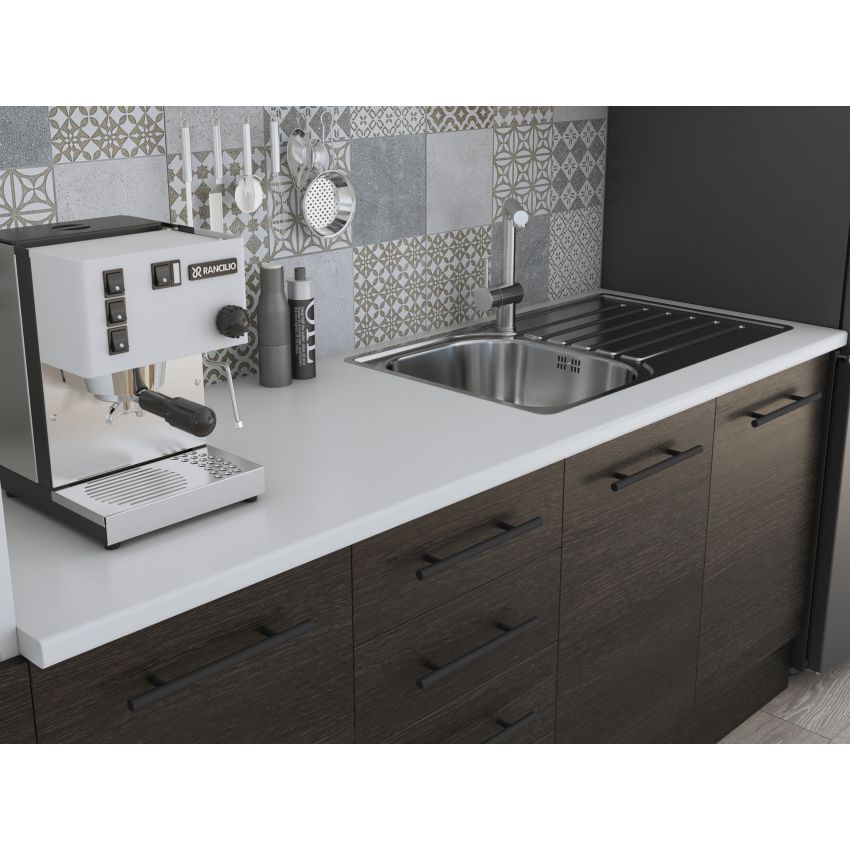 Bucatarie Alfa 240, Soldat, Cu vitrina, Wenge, Blat termic alb