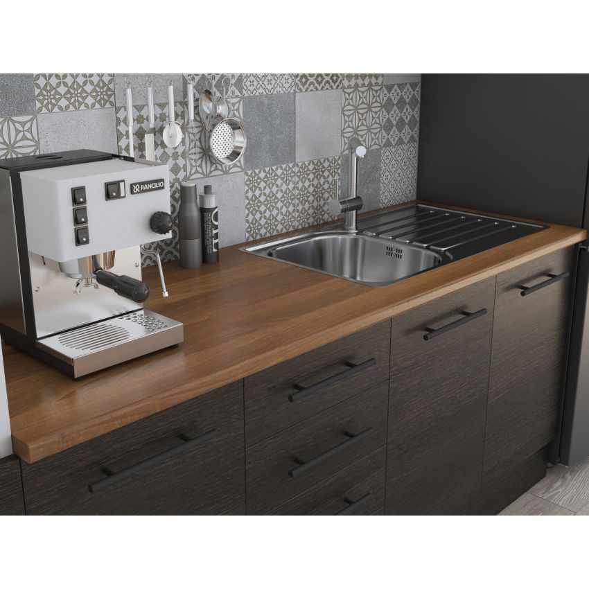 Bucatarie Alfa 240, Soldat, Cu vitrina, Wenge, Blat termic nuc