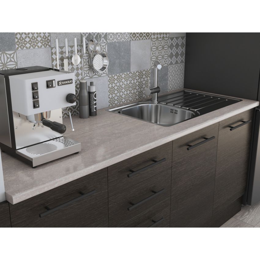 Bucatarie Alfa 240, Soldat, Cu vitrina, Wenge, Blat termic travertin