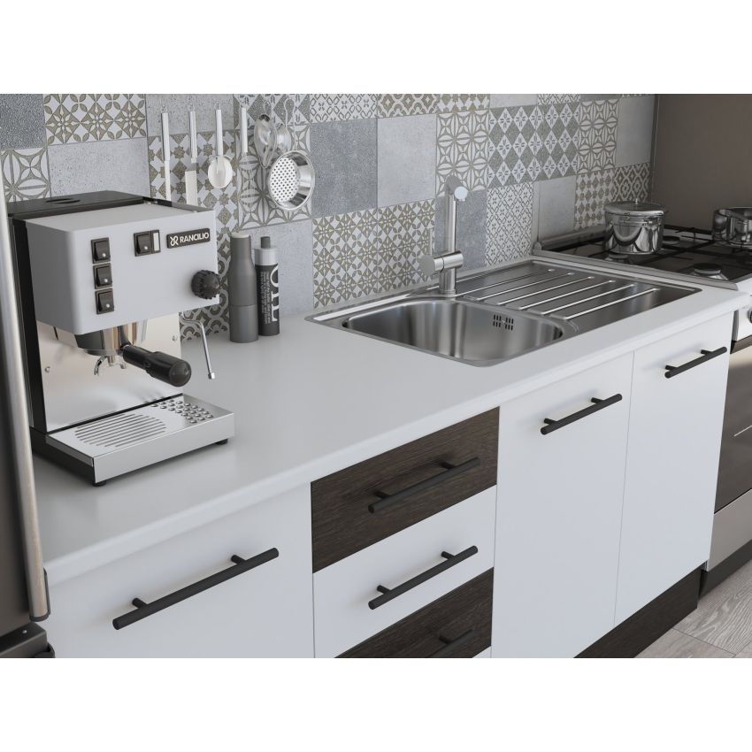 Bucatarie Alfa 240, Corp hota, Cu vitrina, Alb/Wenge, Blat termic alb