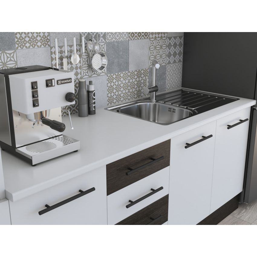 Bucatarie Alfa 240, Soldat, cu vitrina, Alb/Wenge, Blat termic alb