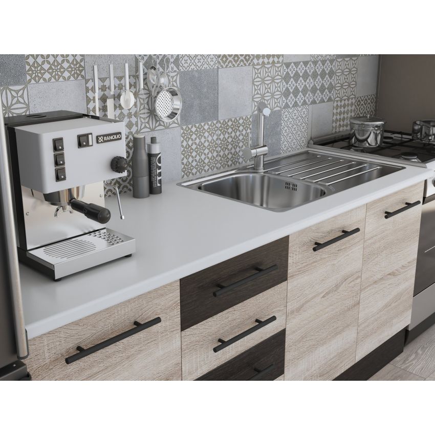 Bucatarie Alfa 240, Corp hota, Cu vitrina, Sonoma/Wenge, Blat termic alb