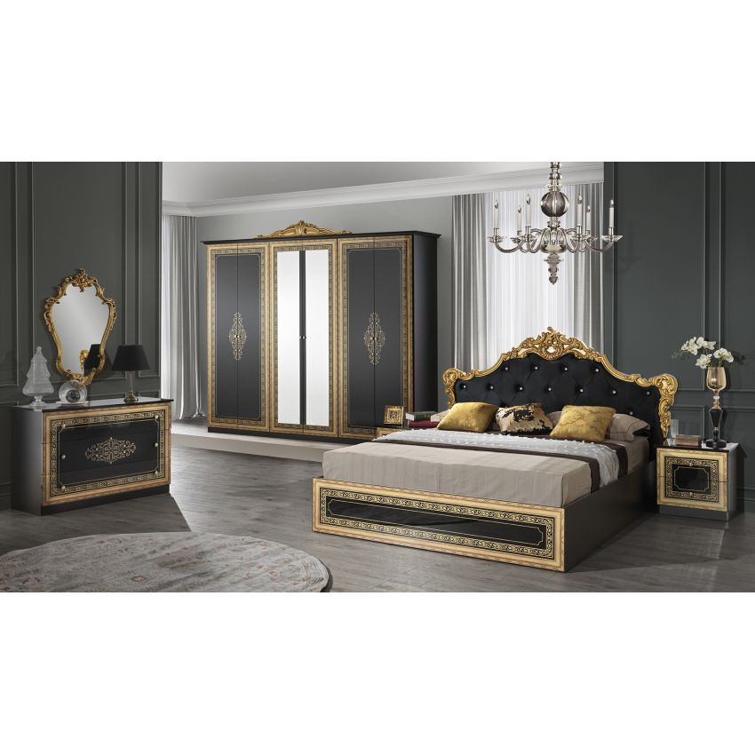 Dormitor Anette, 160x200 cm, 6a, negru/auriu