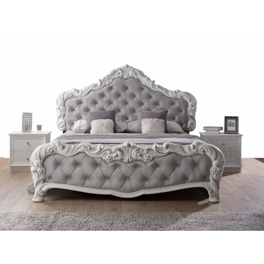 Dormitor Brigitte, alb, pat 160x200 cm, dulap cu 6 usi, comoda, 2 noptiere