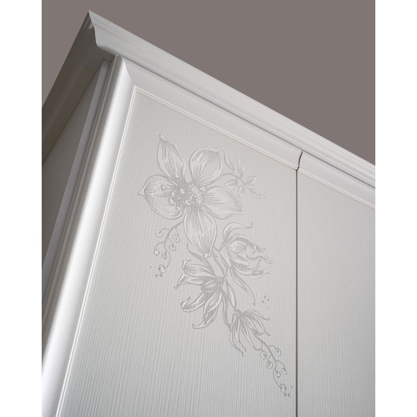 Dormitor Brigitte, alb, pat 160x200 cm, dulap cu 6 usi, comoda, 2 noptiere