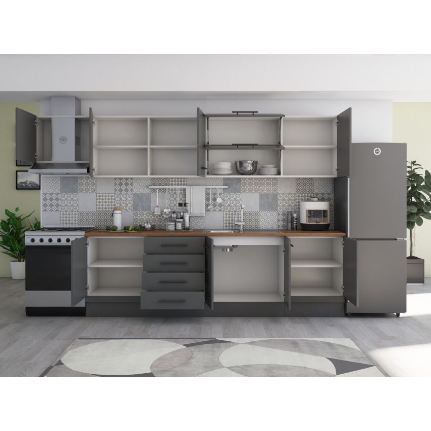 Bucatarie Alfa 320, gri, blat termic nuc, corp hota