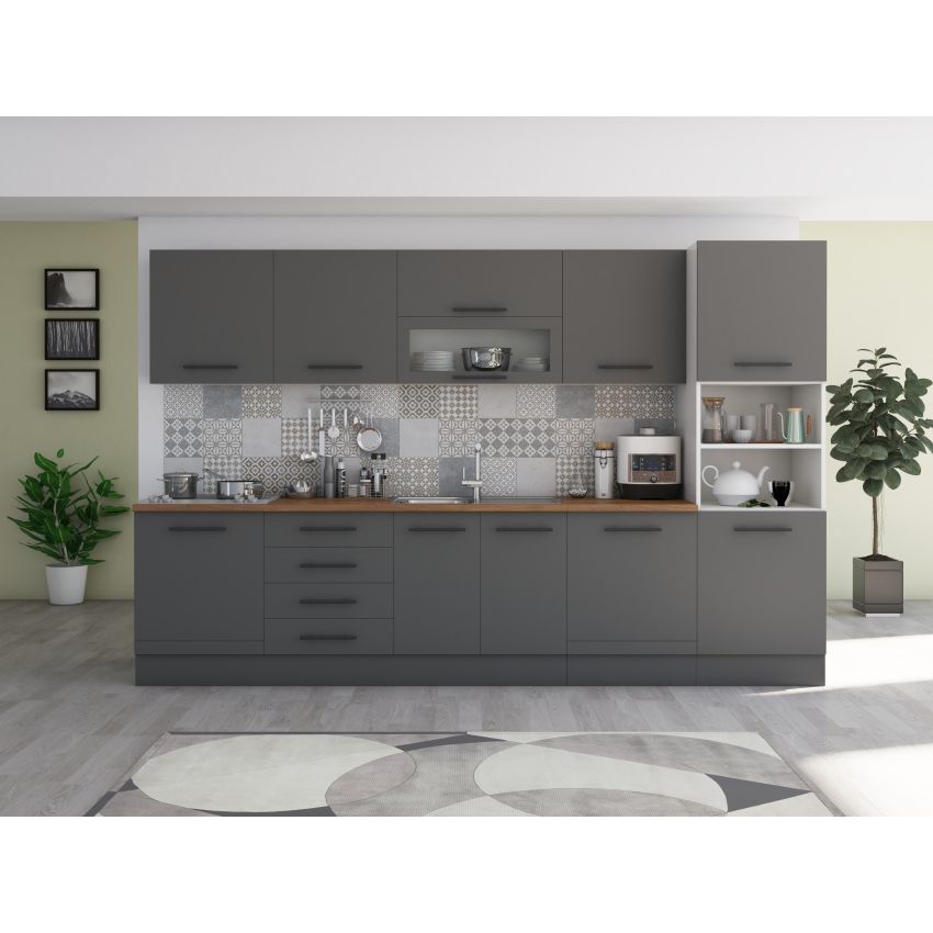 Bucatarie Alfa 320, gri, blat termic nuc, corp pentru cuptor incorporabil