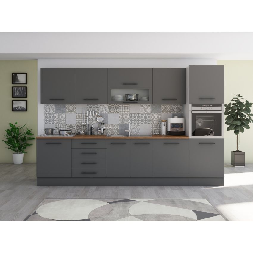 Bucatarie Alfa 320, gri, blat termic nuc, corp pentru cuptor incorporabil