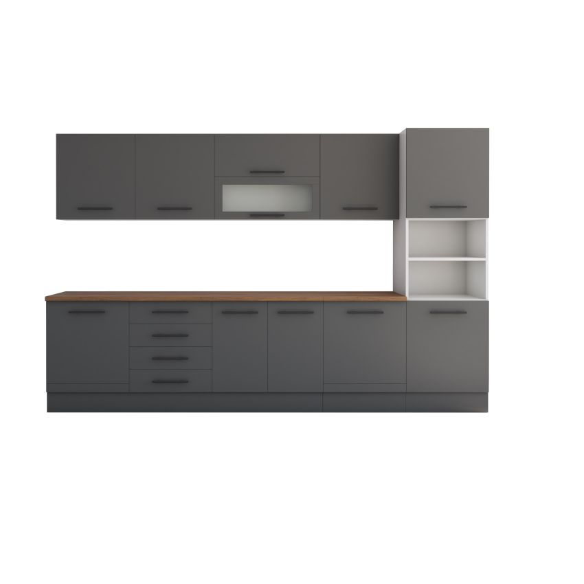 Bucatarie Alfa 320, gri, blat termic nuc, corp pentru cuptor incorporabil