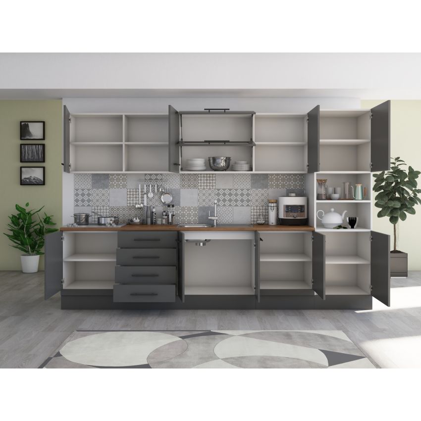 Bucatarie Alfa 320, gri, blat termic nuc, corp pentru cuptor incorporabil