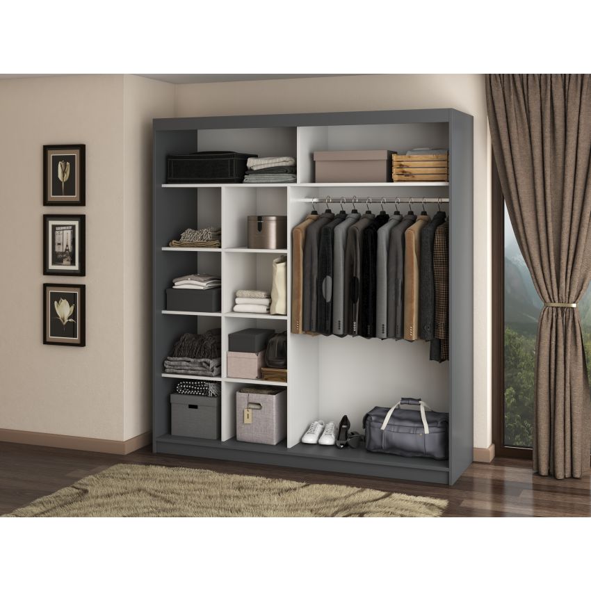 Dressing Radu cu oglinda, 180x200x61 cm, gri antracit