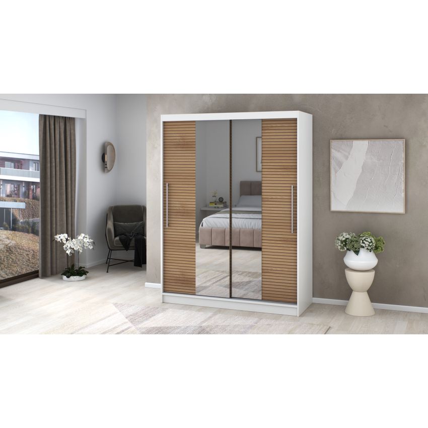 Dressing Rafi cu oglinda, 150x200x60 cm, alb/stejar
