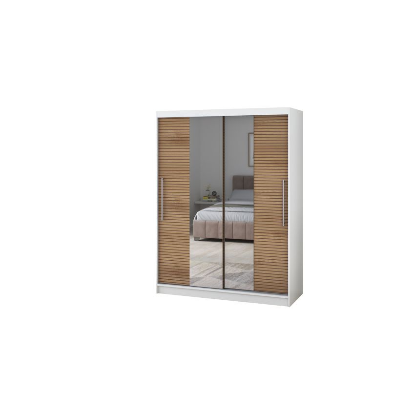 Dressing Rafi cu oglinda, 150x200x60 cm, alb/stejar