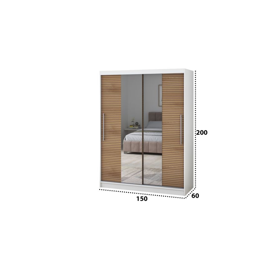 Dressing Rafi cu oglinda, 150x200x60 cm, alb/stejar