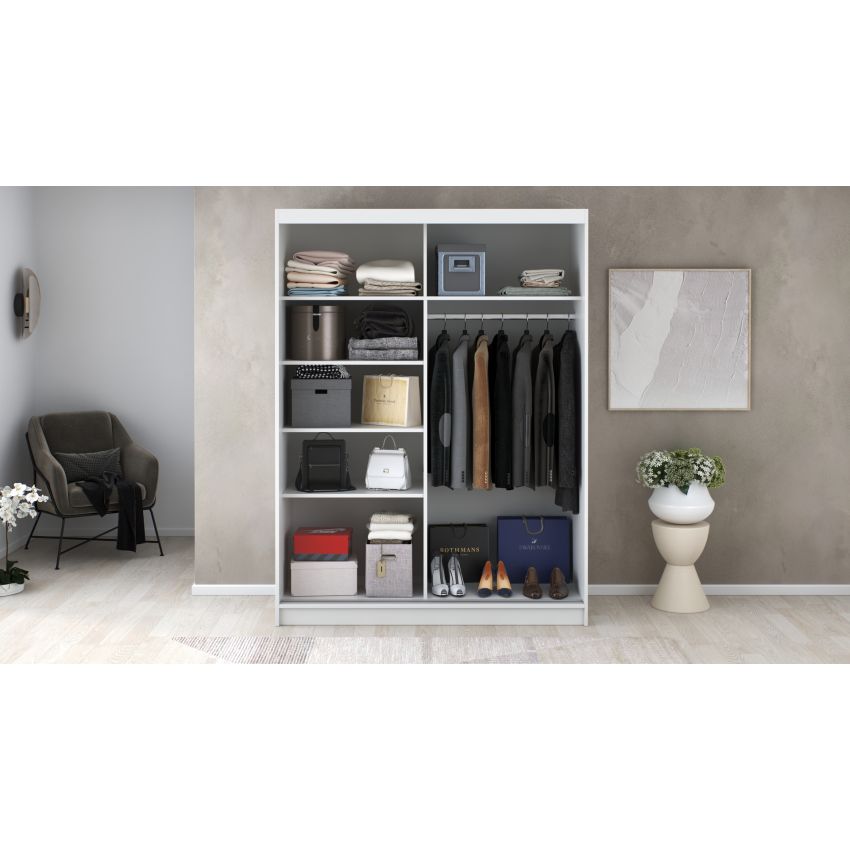 Dressing Rafi cu oglinda, 150x200x60 cm, alb/stejar