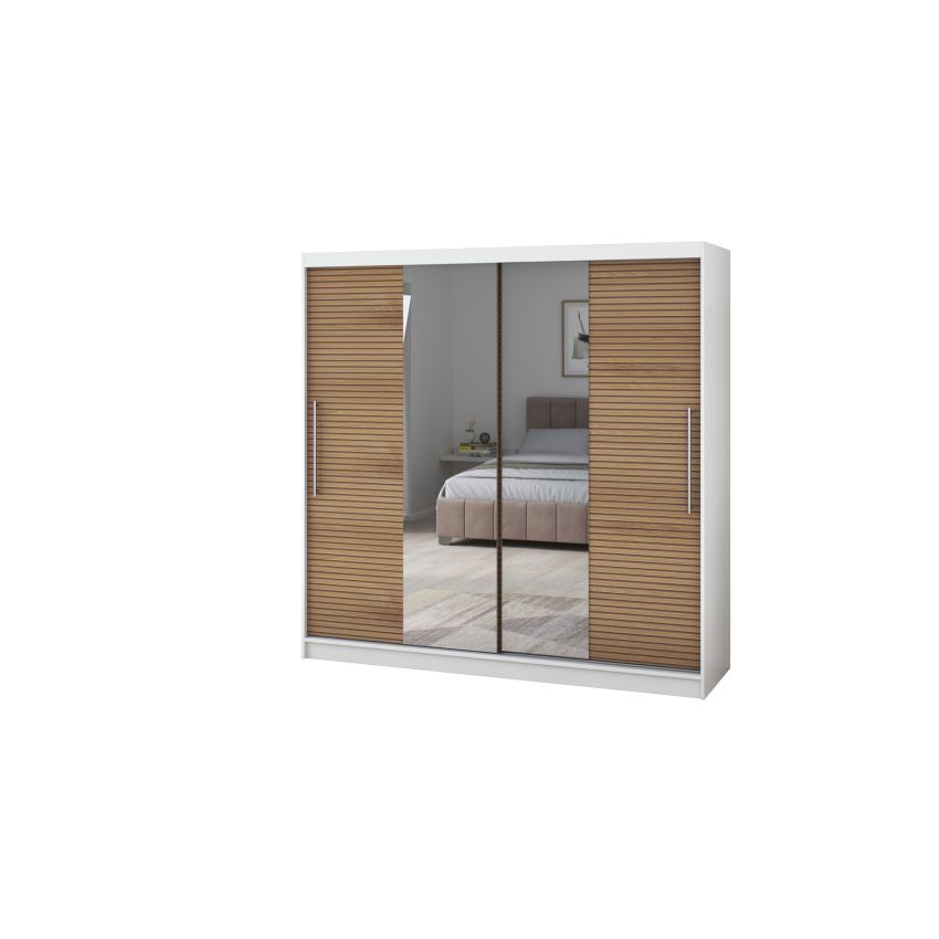 Dressing Rafi cu oglinda, 200x200x60 cm, alb/stejar