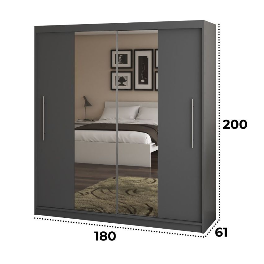 Dressing Radu cu oglinda, 180x200x61 cm, gri antracit