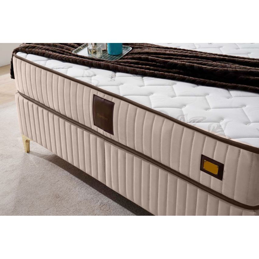 Pat Melia cu saltea 180x200 , tapitat, culoare cappucino