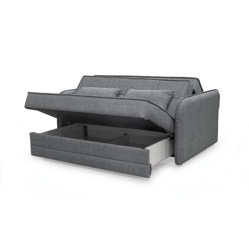 Canapea Cindy, 160x115 cm, extensibila cu 2 locuri, cu lada de depozitare, gri