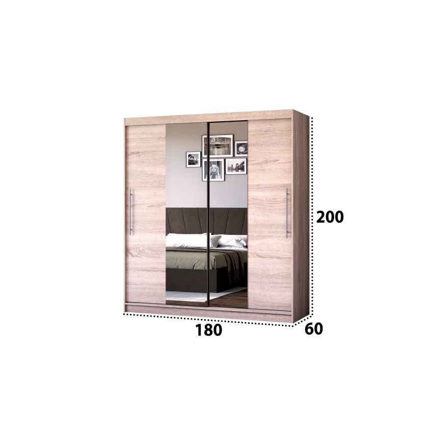 Dressing Radu cu oglinda, 180x200x61 cm, sonoma