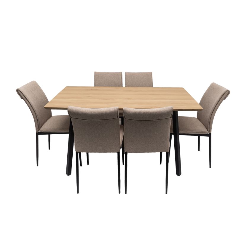 Set masa MBS-42 sonoma, 140x80cm, cu 6 scaune tapitate bej