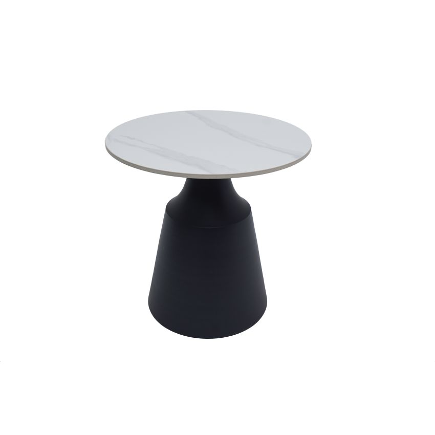 Masa cafea MC-147, 50x48.5 cm, alb/negru, piatra sinterizata