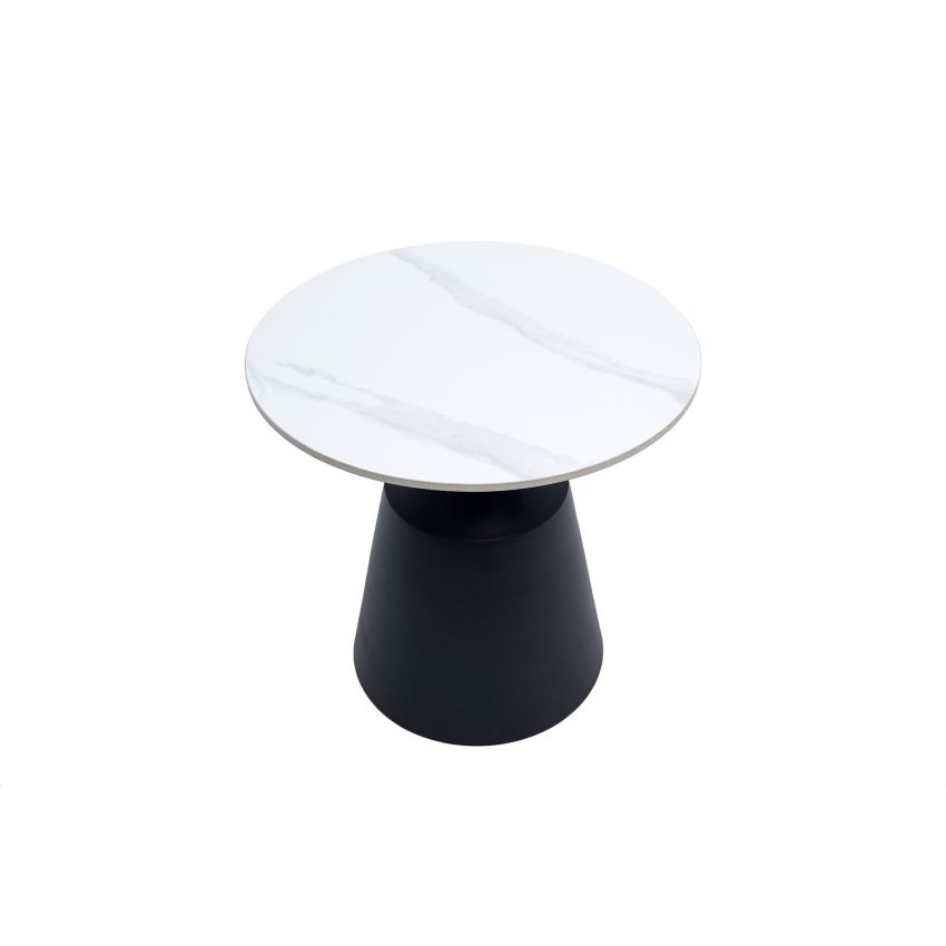 Masa cafea MC-147, 50x48.5 cm, alb/negru, piatra sinterizata