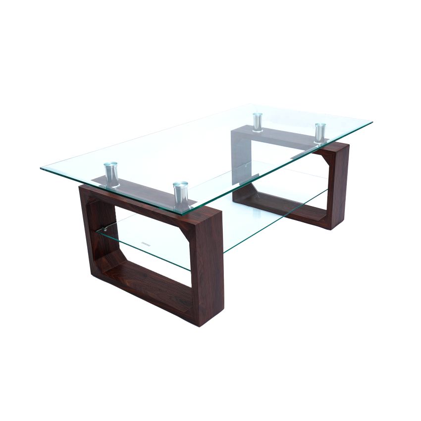 Masa cafea MC-148, sticla, 110x60x42 cm, culoare cires