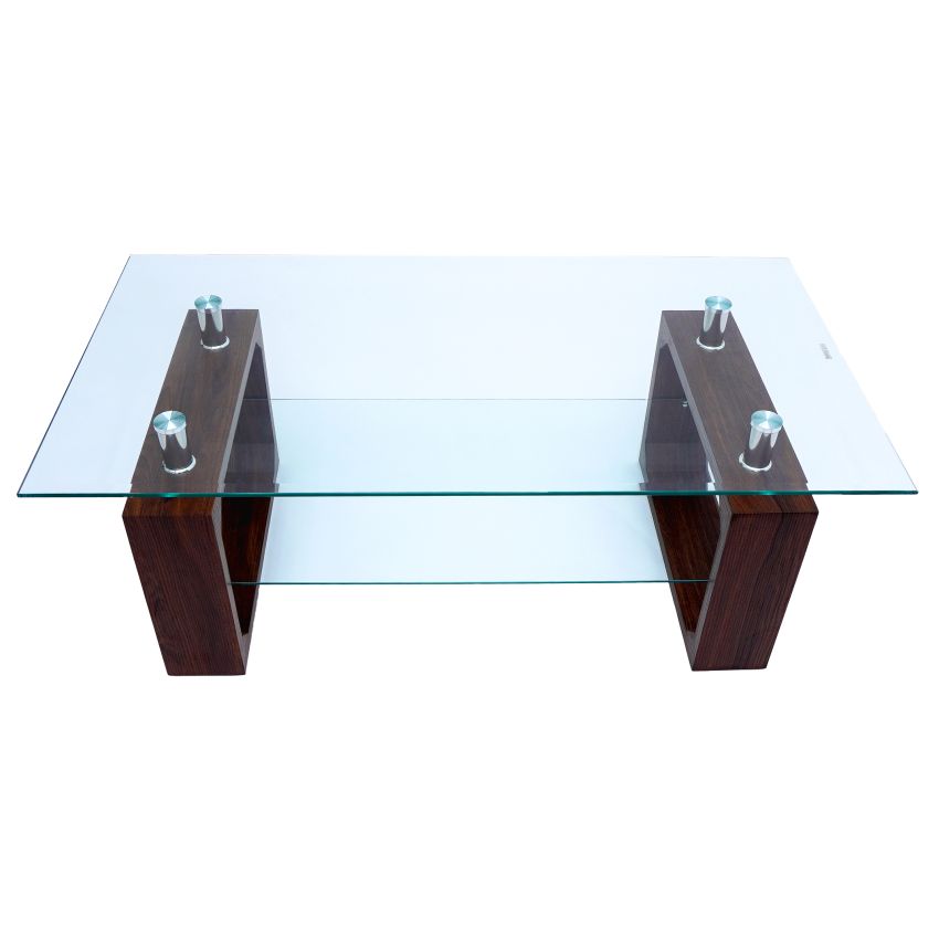 Masa cafea MC-148, sticla, 110x60x42 cm, culoare cires