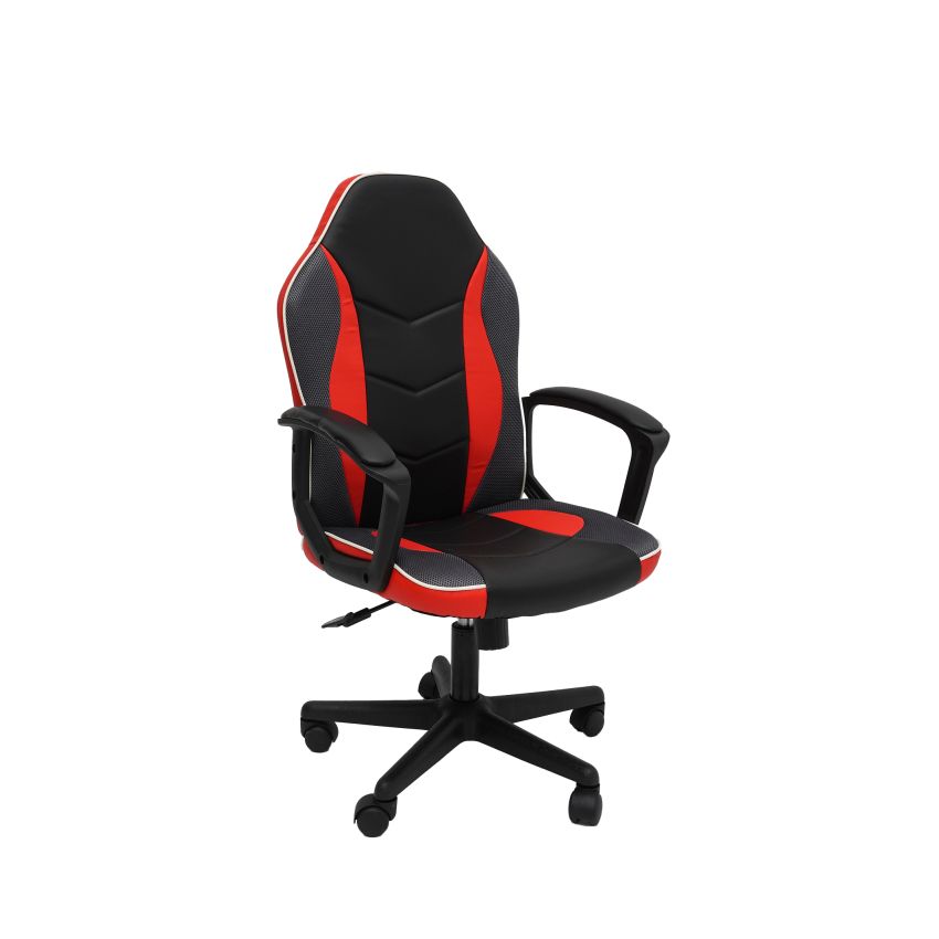 Scaun birou S-226, rosu/negru, piele ecologica/mesh textil