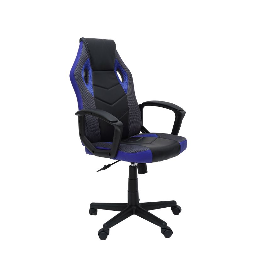 Scaun birou S-227, albastru/negru, piele ecologica/mesh textil