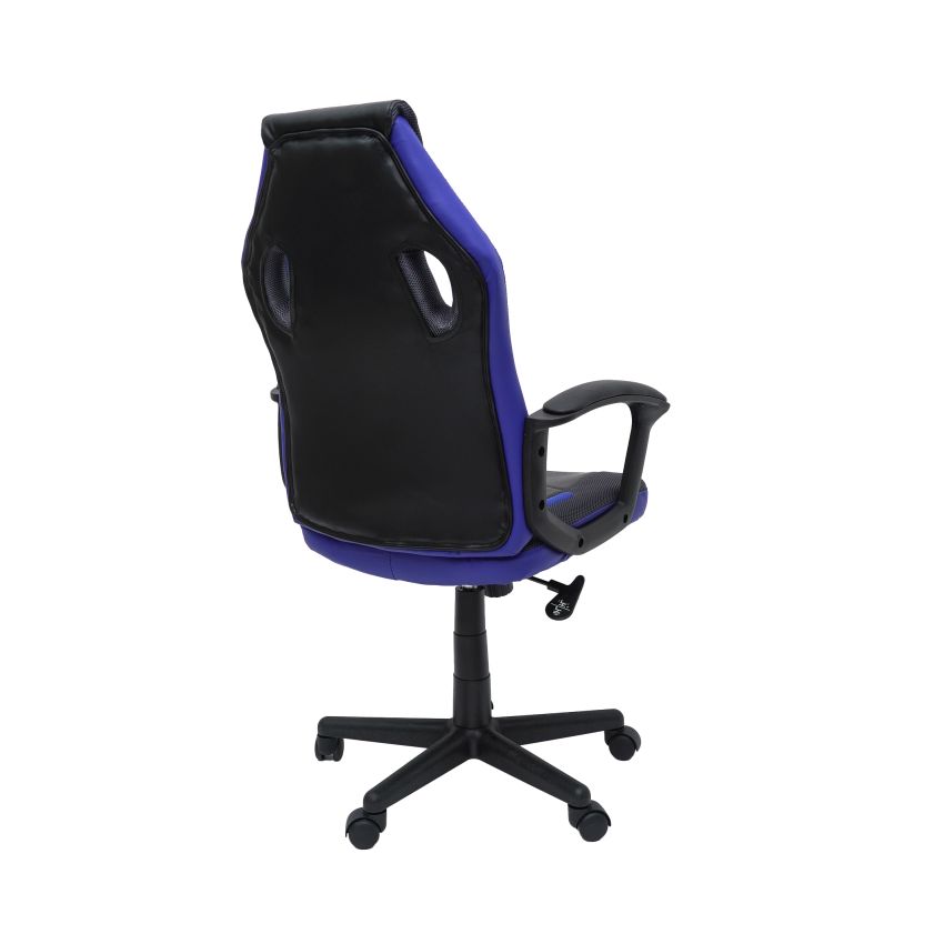 Scaun birou S-227, albastru/negru, piele ecologica/mesh textil