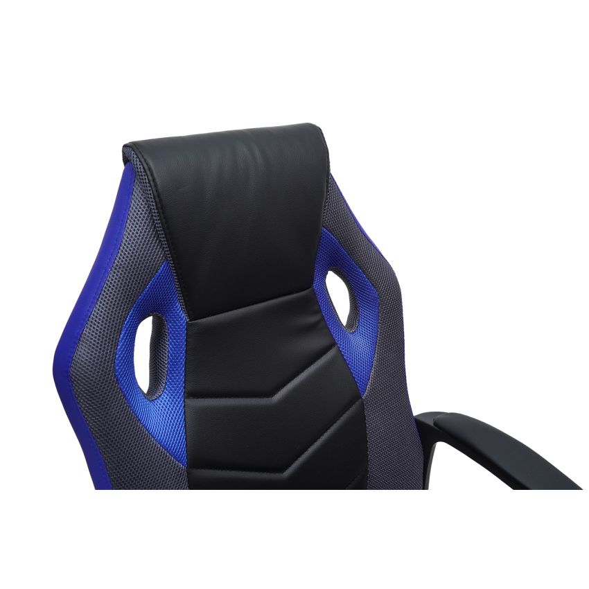 Scaun birou S-227, albastru/negru, piele ecologica/mesh textil