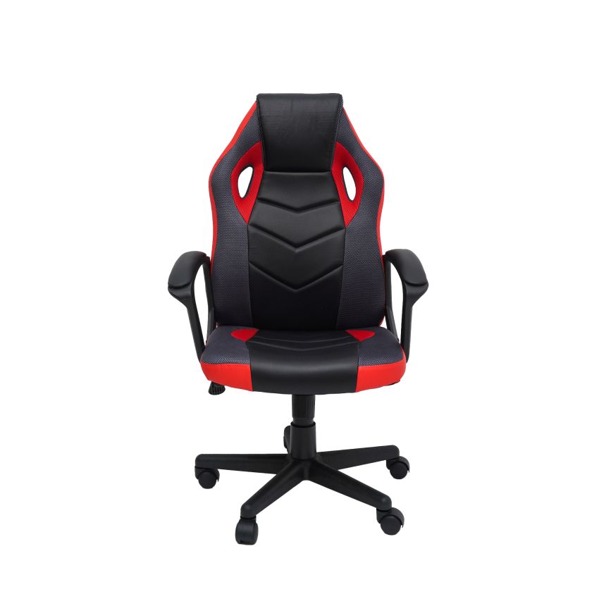 Scaun birou S-227, rosu/negru, piele ecologica/mesh textil