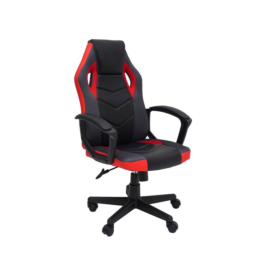 Scaun birou S-227, rosu/negru, piele ecologica/mesh textil